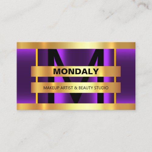 Monogram Makeup Artist Hair Salon Black Gold VIP Business Card