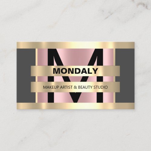 Monogram Makeup Artist Hair Salon Gold Blush Gray Business Card
