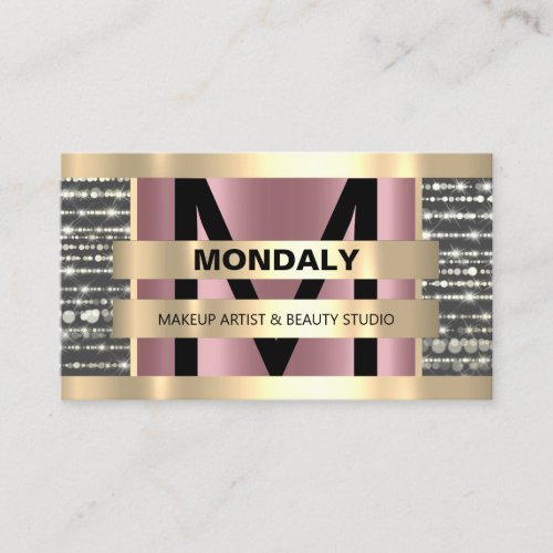 Monogram Makeup Artist Hair Salon Gold Pink Gray Business Card