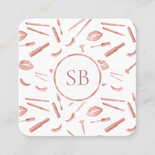 Monogram Makeup Artist Lashes Lipstick Mascara Square Business Card (Front)
