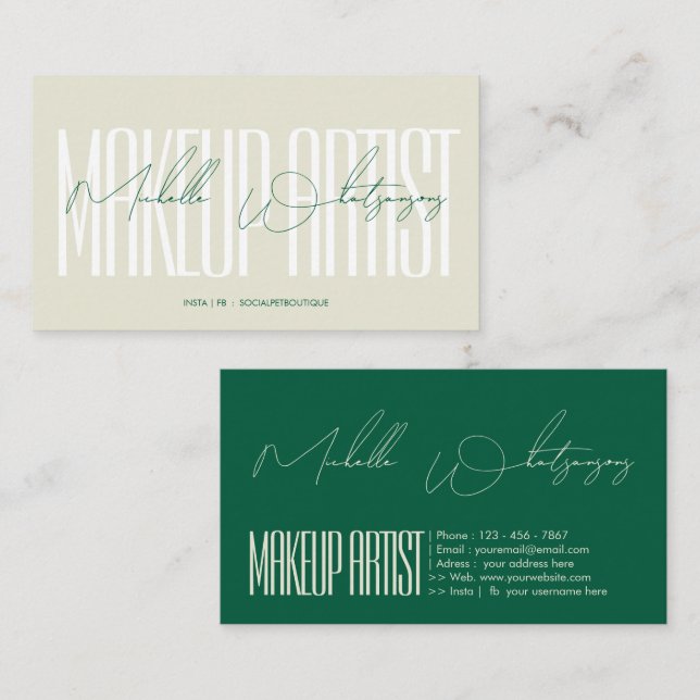 Monogram Makeup Artist modern script Business Card (Front/Back)