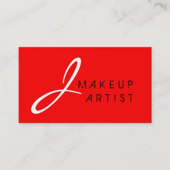 Monogram Makeup Artist Red Background Business Card by NhanNgo at Zazzle