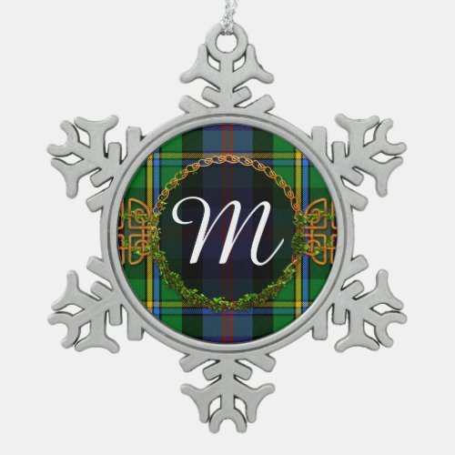 Monogram Malcolm Tartan Snowflake Pewter Christmas Ornament