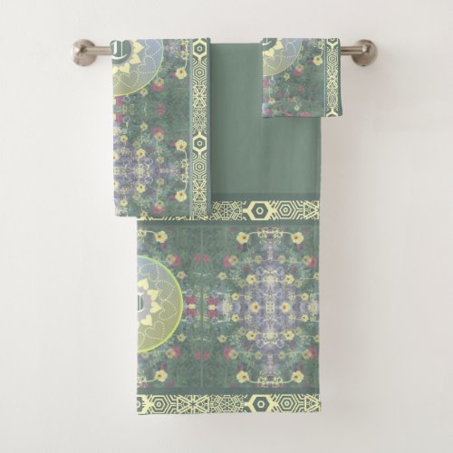 Monogram Mandala and Wildflower wArab Tile Font Bath Towel Set