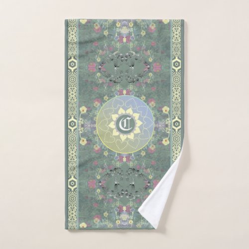 Monogram Mandala and Wildflower wArab Tile Font Hand Towel