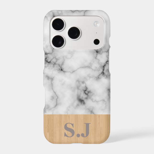 Monogram Marble and Wood Pattern Iphone Case (Back)