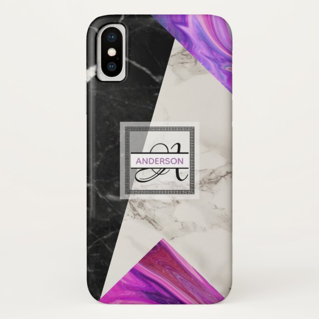 Monogram Marble Black Pink Purple Geometric Case-Mate iPhone Case (Back)