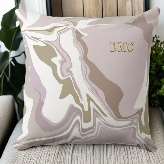 Monogram marble blush pink rose gold white cream throw pillow (Creator Uploaded)