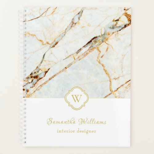 Monogram Marble Elegant White Gold 85x11 Planner