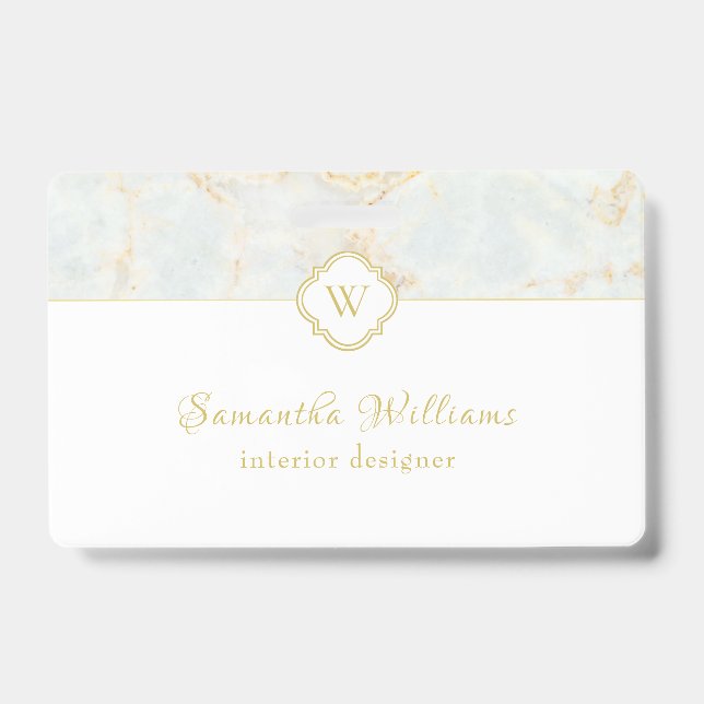 Monogram Marble Elegant White Gold Badge (Front)