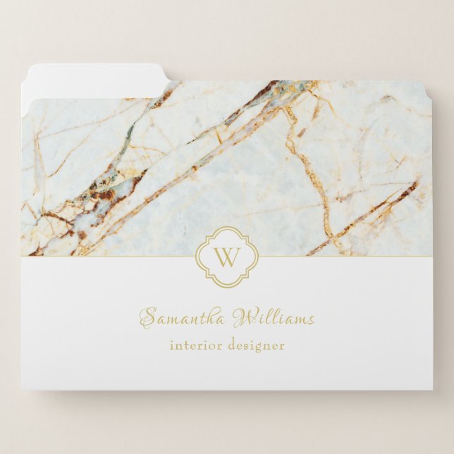 Monogram Marble Elegant White Gold File Folders (Front Left)