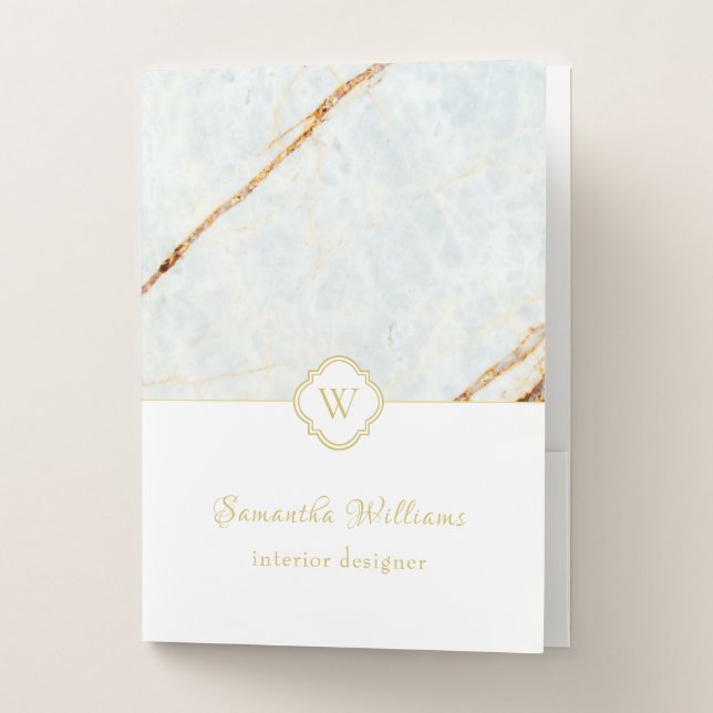 Monogram Marble Elegant White Gold Folder (Front)