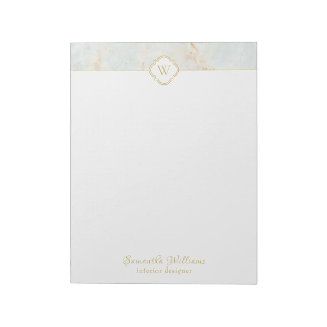 Monogram Marble Elegant White Gold Letter Notepad (Rotated)