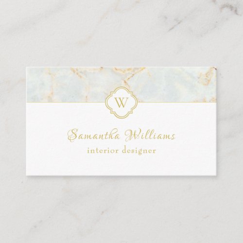 Monogram Marble Elegant White Gold Professional Business Card