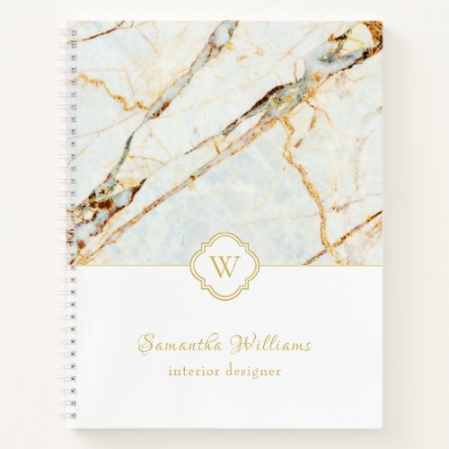 Monogram Marble Elegant White Gold Spiral Notebook