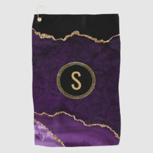 Monogram Marble Gold Purple Agate Golf Towel