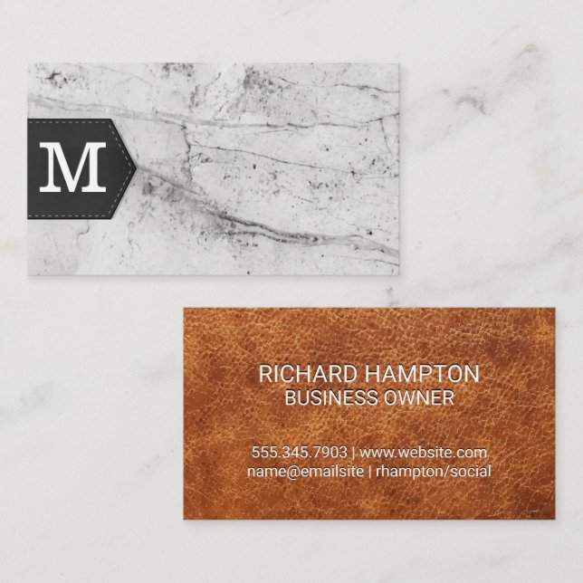Monogram |  Marble Leather Texture Business Card (Front/Back)
