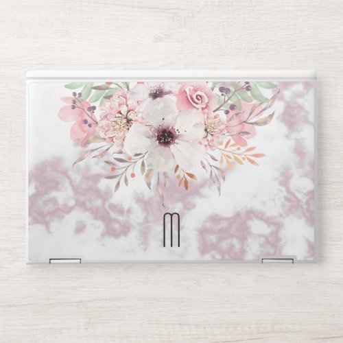 Monogram Marble Pink Floral HP Laptop Skin