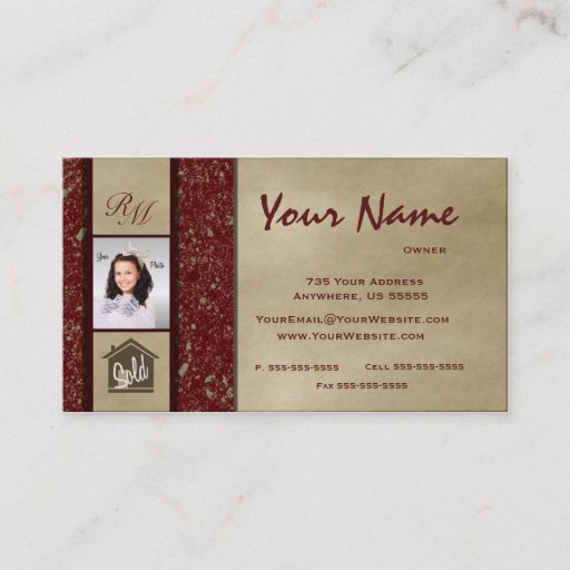 Customizable Monogram Marble Real Estate Photo Business Cards 6