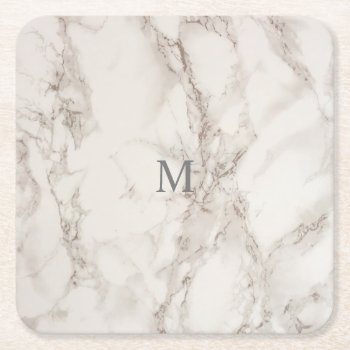 Monogram Marble Stone Square Paper Coaster by bestipadcasescovers at Zazzle