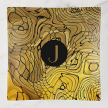 Monogram Marbleized Faux Gold and Black Swirls