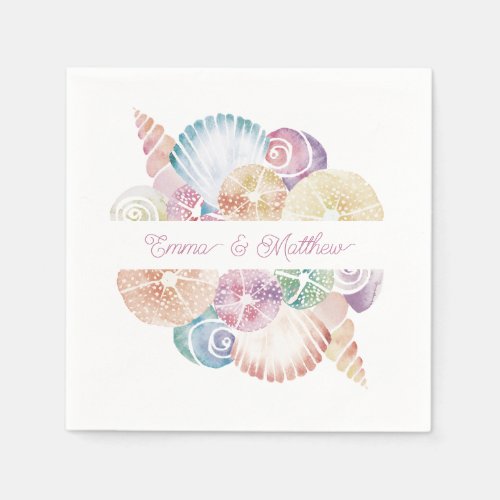 Monogram Marine Watercolor Sea Shells Wedding Logo Napkins