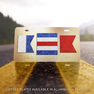 Monogram Maritime Signal Flag Faux Metallic License Plate