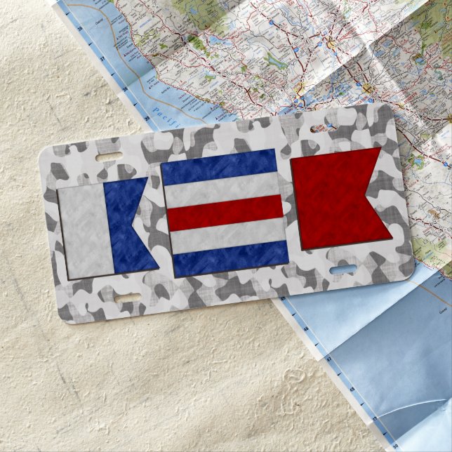 Monogram Maritime Signal Flag | Gray Camouflage License Plate (In Situ)