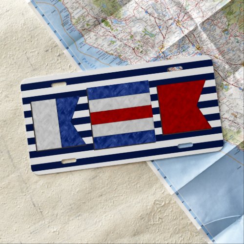 Monogram Maritime Signal Flag  Navy Stripes License Plate