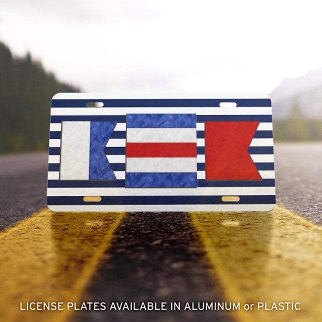 Monogram Maritime Signal Flag | Navy Stripes License Plate (Navy Blue Striped Monogram Maritime Signal Flag License Plate 🚩🤩 DETAILS IN DESCRIPTION)