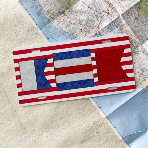 Monogram Maritime Signal Flag  Red Stripes License Plate