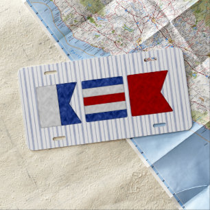 Monogram Maritime Signal Flag   Stripes Background License Plate