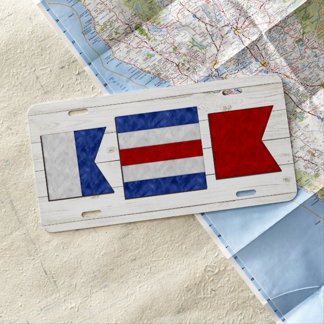 Monogram Maritime Signal Flag | White Wood License Plate (In Situ)