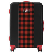 Monogram Marked Red And Black Plaid Luggage at Zazzle