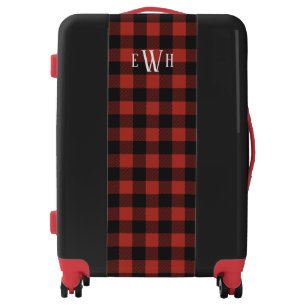 Monogram Marked Red and Black Plaid Luggage