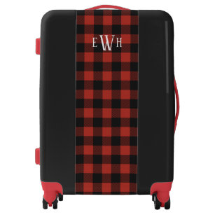 Monogram Marked Red and Black Plaid Luggage