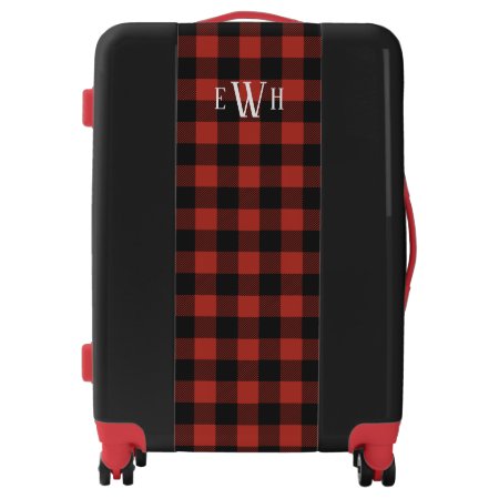 Monogram Marked Red And Black Plaid Luggage