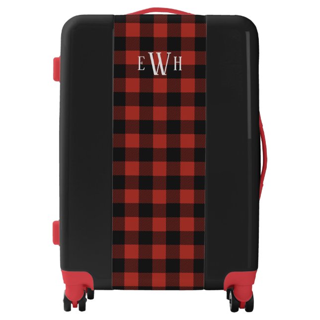 Monogram Marked Red and Black Plaid Luggage (Front)