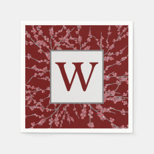 Monogram Maroon Berry Burst Watercolor Foliage Napkins