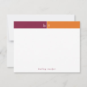 Monogram Maroon Orange Band Personal Stationery Note Card
