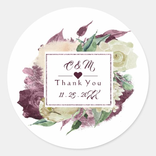 Monogram Marsala Burgund Wedding Favor Floral Rust Classic Round Sticker