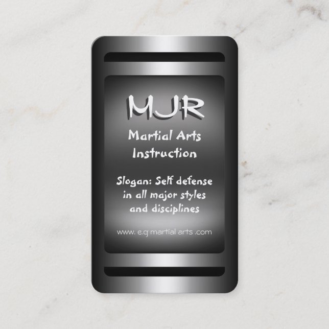 Monogram, Martial Arts Instruction, metal-look Business Card (Front)