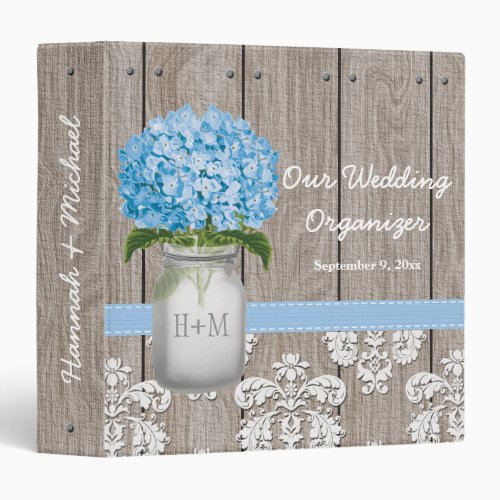 Monogram Mason Jar Blue Hydrangea Wedding Planner Binder