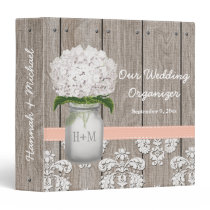 Monogram Mason Jar Peach Hydrangea Wedding Planner 3 Ring Binder