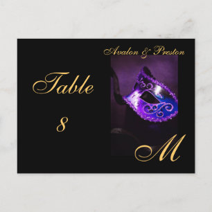 Monogram Masquerade Mask Purple Table Placecard Postcard