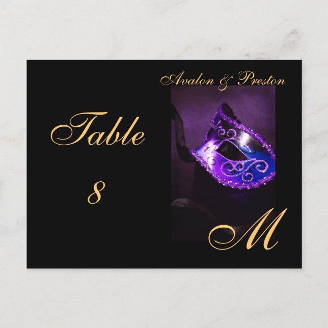 Monogram Masquerade Mask Purple Table Placecard Postcard (Front)