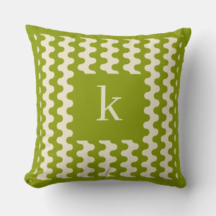 Monogram Matcha Lime Green Bold Wavy Pattern Throw Pillow
