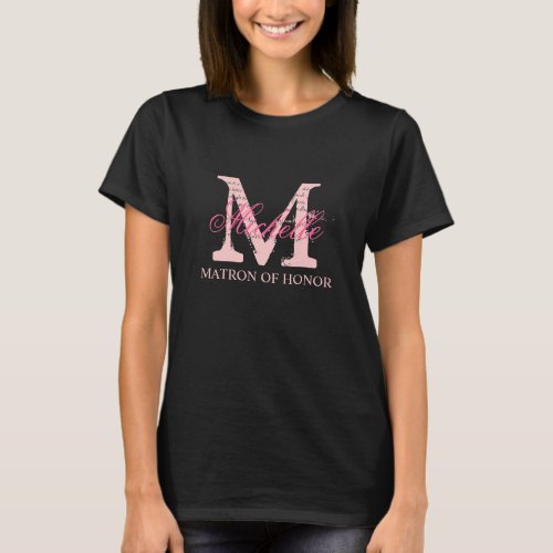 Monogram matron of honor t shirts  pink and black