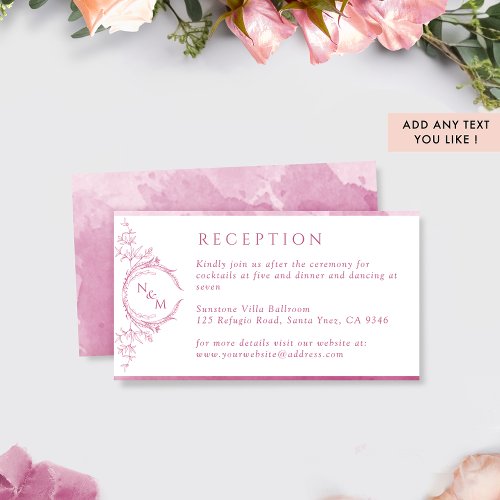 Monogram Mauve Pink Watercolor Wedding Reception Enclosure Card