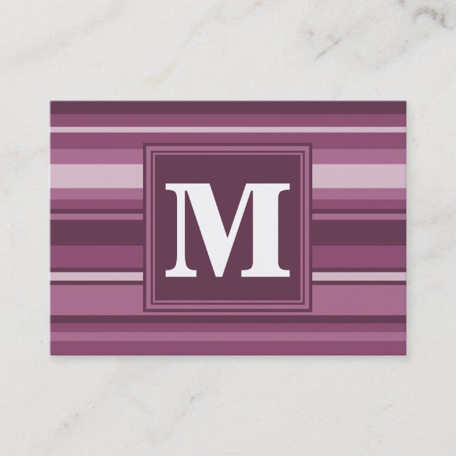 Monogram mauve stripes business card (Front)